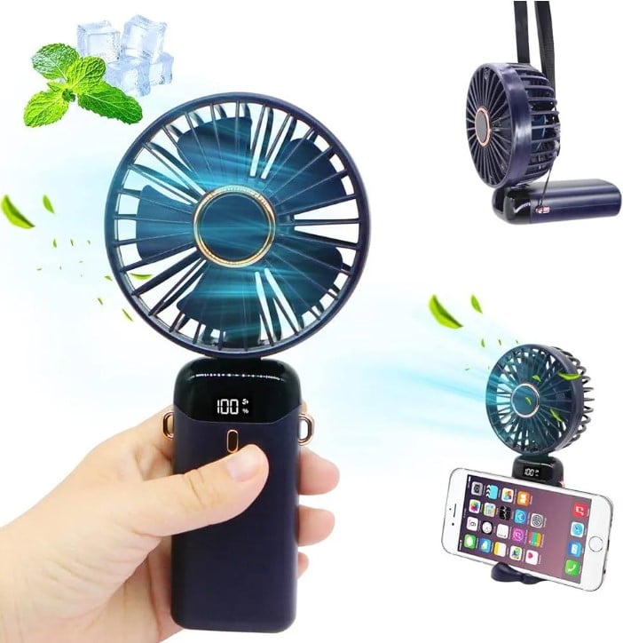 Picture of Digital Desplay Rechargeable Hand Fan 5 Speeds Display Handheld  - Black