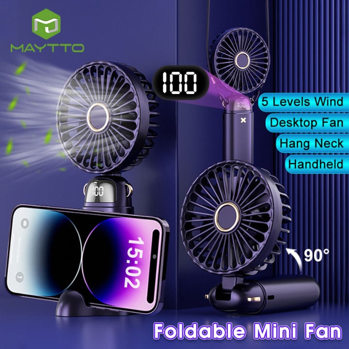 Picture of Digital Desplay Rechargeable Hand Fan 5 Speeds Display Handheld  - Black