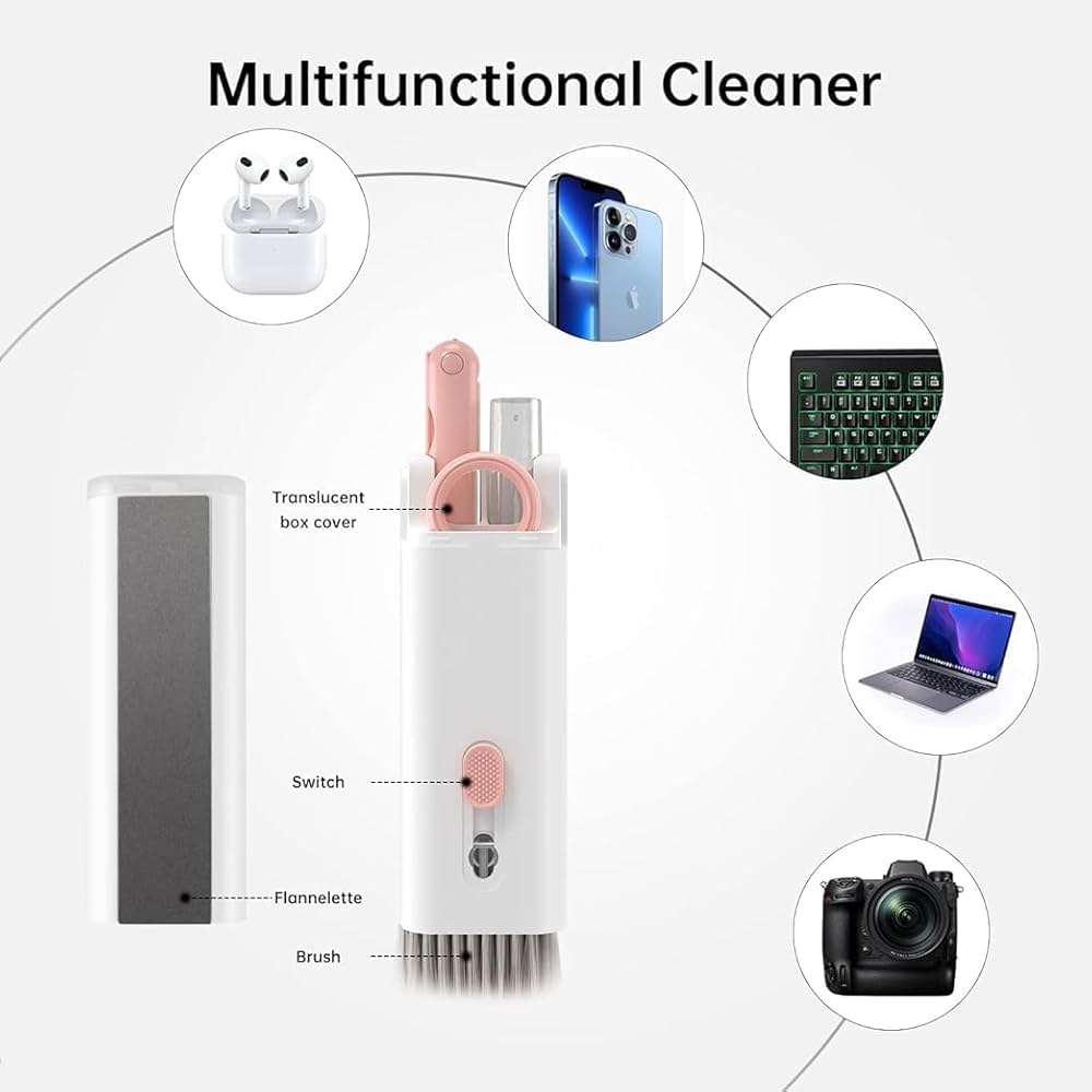 Picture of Keyboard Cleaning Tool Portable Multifunctional Cleaning brush Tool Electronics 7 in 1 Earbud keyboard laptop Cleaning Pen cleaner Kit  - White