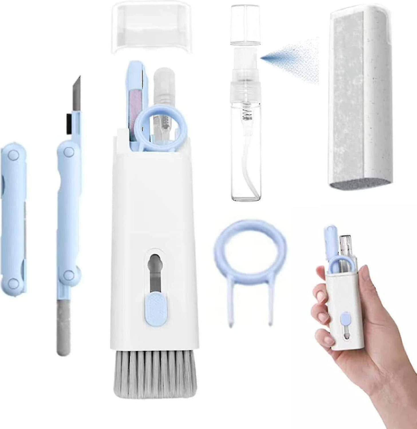 Picture of Keyboard Cleaning Tool Portable Multifunctional Cleaning brush Tool Electronics 7 in 1 Earbud keyboard laptop Cleaning Pen cleaner Kit  - White