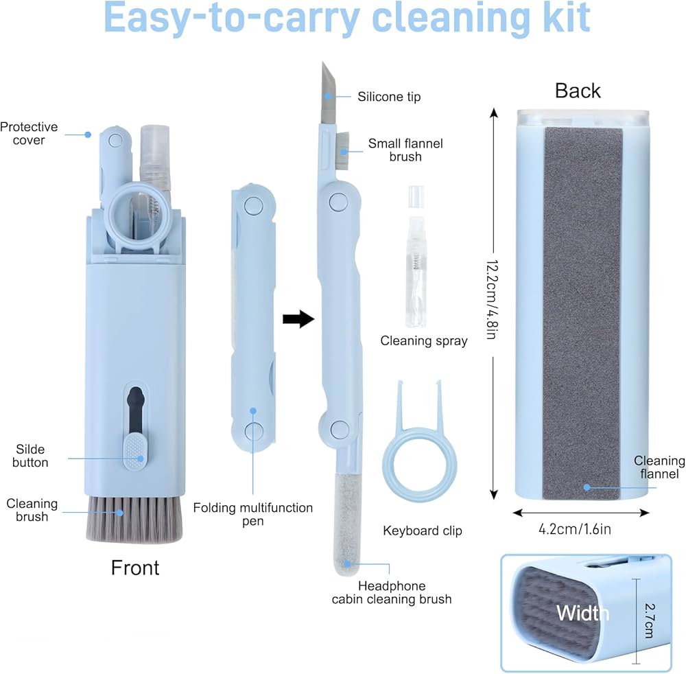 Picture of Keyboard cleaning brush kit 7 in 1 multifunctional portable cleaning pen computer headset cleaning tools keycap puller kits  - White