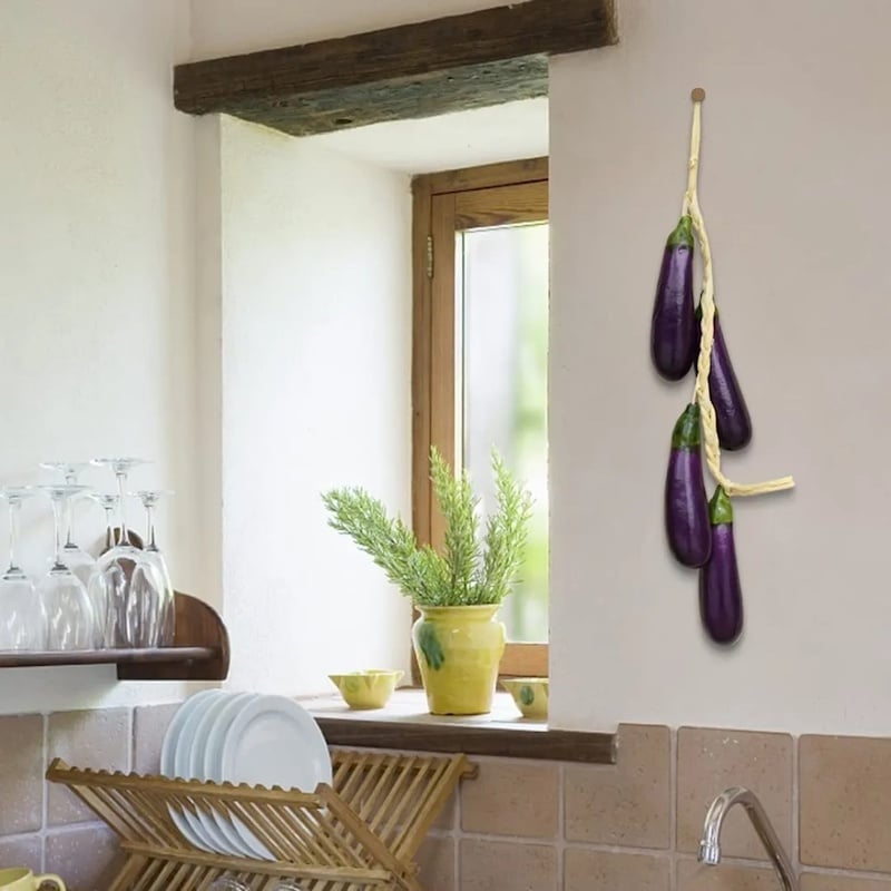 Picture of Simulation Artificial Lifelike Fake Vegetable Carrot Artificial Gourd Hanging Eggplant String Foam Vegetables for Home Kitchen Decor Photography Props-