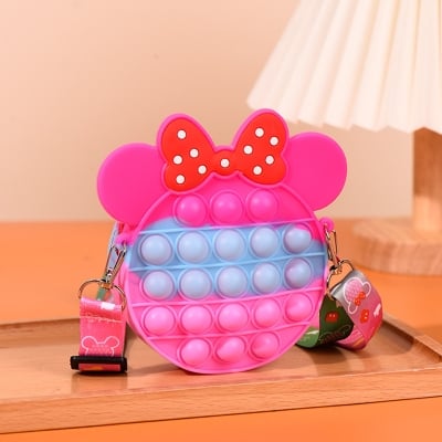 Picture of Cute silicon small purse bag with shoulder strap for children with pop it play option 1pcs (Minnie Rainbow)