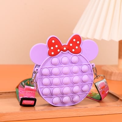 Picture of Cute silicon small purse bag with shoulder strap for children with pop it play option 1pcs (Minnie Purple)