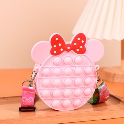 Picture of Cute silicon small purse bag with shoulder strap for children with pop it play option 1pcs (Minnie Pink)