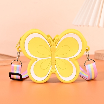 Picture of Cute silicon small purse bag with shoulder strap for children with pop it play option 1pcs (Butterfly Yellow)