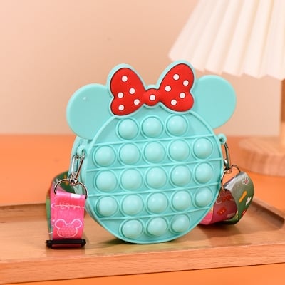 Picture of Cute silicon small purse bag with shoulder strap for children with pop it play option 1pcs (Minnie Green)