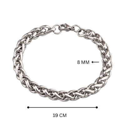 Picture of Premium Stainless Steel Wheat Chain Bracelet for Men and Women - Unisex Silver Metal Braided Link Chain Jewelry (8mm thickness) (19 CM)