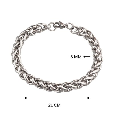 Picture of Premium Stainless Steel Wheat Chain Bracelet for Men and Women - Unisex Silver Metal Braided Link Chain Jewelry (8mm thickness) (21 CM)
