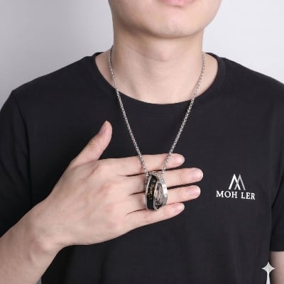 Picture of Stainless steel korean style necklace with pendant and permanent color sweat proof water pfoof (Double Ring)