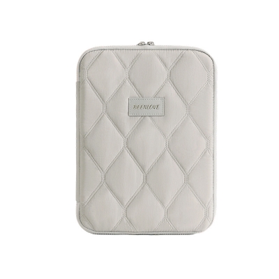 Picture of Premium Quilted Tablet Sleeve Case – 11 Inch Padded Protective Storage Bag for iPad, Samsung Tab & Accessories – Water-Resistant Bagel Rhombus Design (Off White)