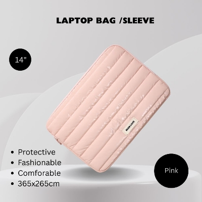Picture of Premium Puffer Laptop Sleeve Case - Water-Resistant Quilted Shockproof Protective Bag for 13-14 inch Laptops & MacBooks (Pink)