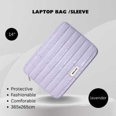 Picture of Premium Puffer Laptop Sleeve Case - Water-Resistant Quilted Shockproof Protective Bag for 13-14 inch Laptops & MacBooks (Purple)