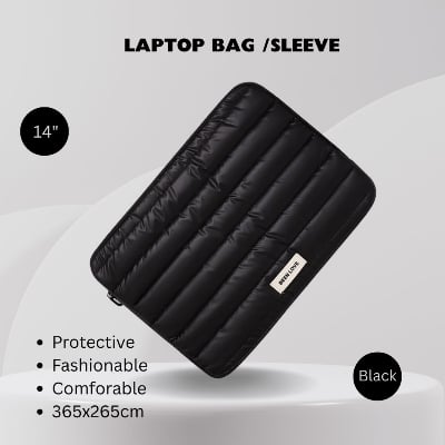 Picture of Premium Puffer Laptop Sleeve Case - Water-Resistant Quilted Shockproof Protective Bag for 13-14 inch Laptops & MacBooks (Black)