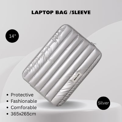 Picture of Premium Puffer Laptop Sleeve Case - Water-Resistant Quilted Shockproof Protective Bag for 13-14 inch Laptops & MacBooks (Silver)