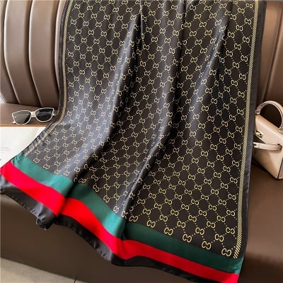 Picture of Luxury Silk Satin Long Scarf for Women - 180x90cm Elegant Designer Inspired Monogram scarf & Hijab - Premium Soft Summer hijab (Gc Black 2,Other: 180X90cm)
