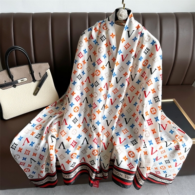 Picture of Premium Silk Satin Luxury V Monogram Long Scarf for Women (180x90cm) - Soft Fashion Hijab / Shawl (Orange,Other: 180x90cm)