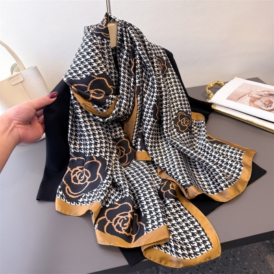 Picture of Premium Faux Silk Square Scarf for Women - 110x110cm Large Elegant Hijab & Headwrap (CH Flower,Other: 110X110 cm)