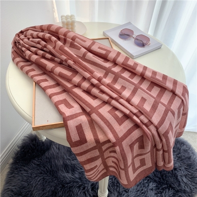 Picture of Premium Geometric Print Cotton Linen Scarf & Hijab for Women – 90x180cm Oversized Breathable scarf (Pink,Other: 180x90cm)