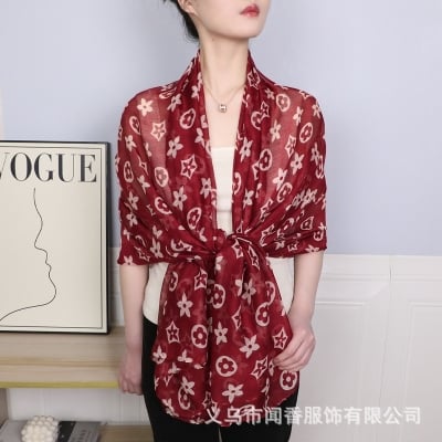 Picture of Premium Balinese Silk Floral Print Square Scarf for Women (90x90 cm) - Lightweight Soft Fashion Hijab/Headscarf (Red,Other: 90x90 cm)