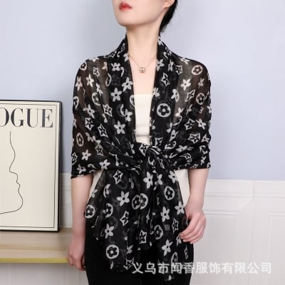 Picture of Premium Balinese Silk Floral Print Square Scarf for Women (90x90 cm) - Lightweight Soft Fashion Hijab/Headscarf (Black,Other: 90x90 cm)