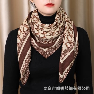 Picture of Premium Cotton Linen Square Scarf for Women - 90x90cm Breathable Large Hijab - Elegant Designer Print Headwrap (D Letter,Other: 90x90cm)