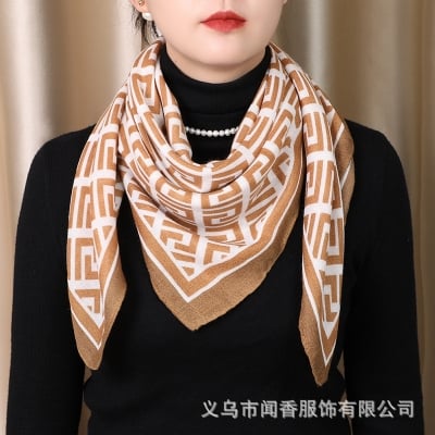 Picture of Premium Cotton Linen Square Scarf for Women - 90x90cm Breathable Large Hijab - Elegant Designer Print Headwrap (C Coffee,Other: 90x90cm)