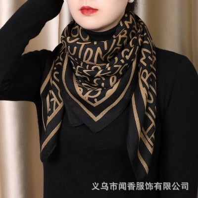 Picture of Premium Cotton Linen Square Scarf for Women - 90x90cm Breathable Large Hijab - Elegant Designer Print Headwrap (Letter,Other: 90x90cm)