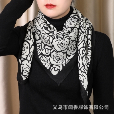 Picture of Premium Cotton Linen Square Scarf for Women - 90x90cm Breathable Large Hijab - Elegant Designer Print Headwrap (Flower,Other: 90x90cm)