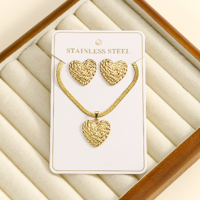 Picture of Premium Stainless Steel 18K Gold-Plated Jewelry Set - Elegant Non-Tarnish Necklace & Earrings Combo for Women (Heart)