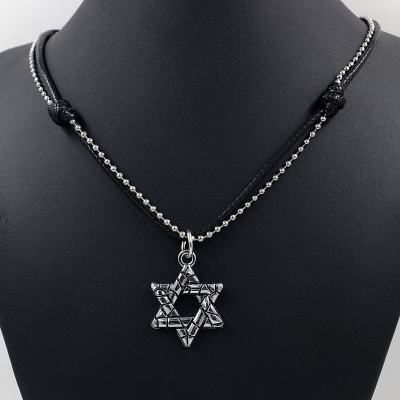 Picture of Men's Retro Multi-Layered Six hand star Leather & Ball Chain Necklace - Vintage Hexagram Pendant Fashion Jewelry for Boys (Multilayer)