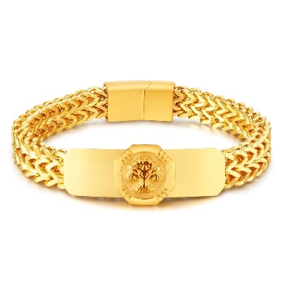 Picture of Premium 18K Gold Plated Non-Fading Stainless Steel Franco Chain Bracelet for Men (Tree of Life)