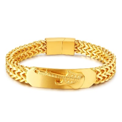 Picture of Premium 18K Gold Plated Non-Fading Stainless Steel Franco Chain Bracelet for Men (Guiter)
