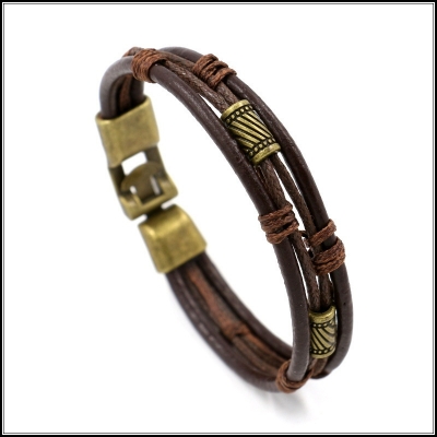 Picture of Men's Premium Vintage Brown Leather Bracelet - Multi-Layer Braided Hand Chain with Antique Metal Accents (Brown)