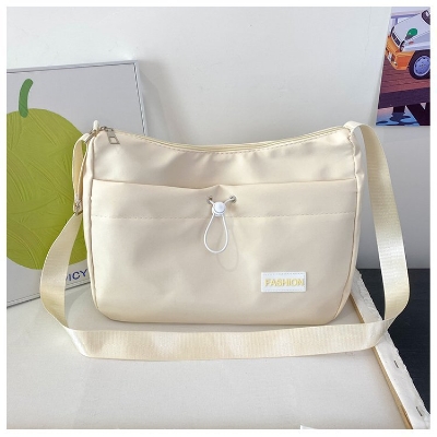 Picture of Korean style trendy nylon tote bag with big front string pocket aesthetic large casual sling bag women bag (White)