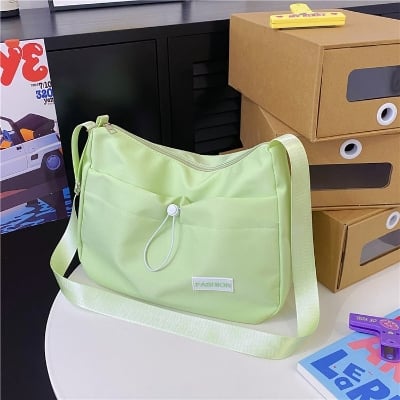 Picture of Korean style trendy nylon tote bag with big front string pocket aesthetic large casual sling bag women bag (Mint green)