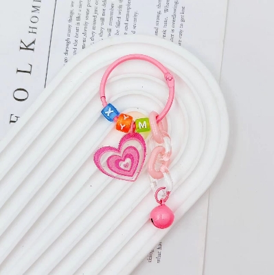 Picture of Personalized Colorful Heart Keychain with Letter Beads – Y2K Aesthetic Bag Charm & Keyring for Girls (Pink)