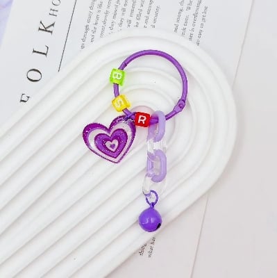 Picture of Personalized Colorful Heart Keychain with Letter Beads – Y2K Aesthetic Bag Charm & Keyring for Girls (Purple)