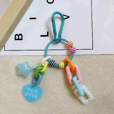 Picture of Kawaii Pastel "FOR EVER" Heart & Star Plastic Chain Keychain – Trendy Bag Charm Accessory for Girls, Best Friends & Gift (Blue)