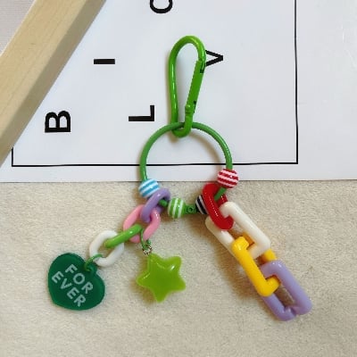 Picture of Kawaii Pastel "FOR EVER" Heart & Star Plastic Chain Keychain – Trendy Bag Charm Accessory for Girls, Best Friends & Gift (Green)