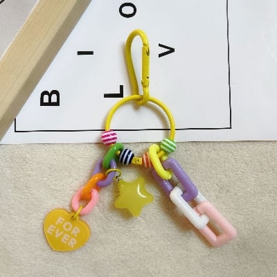 Picture of Kawaii Pastel "FOR EVER" Heart & Star Plastic Chain Keychain – Trendy Bag Charm Accessory for Girls, Best Friends & Gift (Yellow)