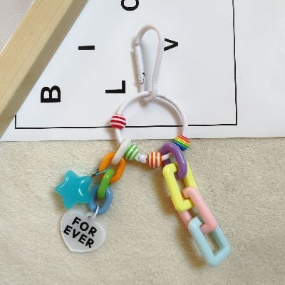 Picture of Kawaii Pastel "FOR EVER" Heart & Star Plastic Chain Keychain – Trendy Bag Charm Accessory for Girls, Best Friends & Gift (White)