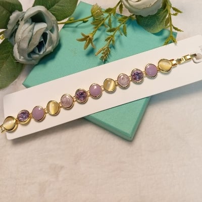 Picture of Premium Luxury Crystal & Cat’s Eye Stone Link Bracelet for Women - Elegant Gold & Silver Plated Party Wear Jewelry (M-4)