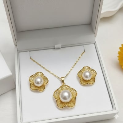 Picture of Elegant 18k Gold Plated Pearl Jewelry Set - Double Layer Long-Lasting Shine - High-Grade Pearl Bridal & Party Wear Set (Gold)