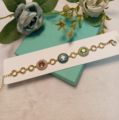 Picture of Luxury resin and stone based women bracelets collection gold plated long lasting color (Tri-stone,18 CM)