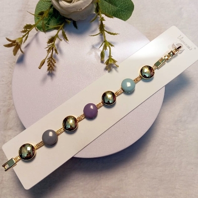 Picture of Luxury resin and stone based women bracelets collection gold plated long lasting color (Resin bead,18 CM)