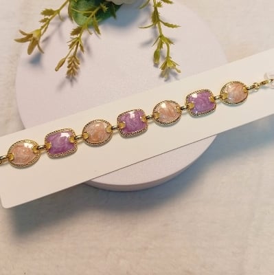 Picture of Luxury resin and stone based women bracelets collection gold plated long lasting color (Rectangular Resin,18 CM)