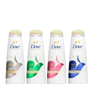 Picture of DOVE Shampoo 330ml, hairfall, dandruff, intense repair and straight&silky