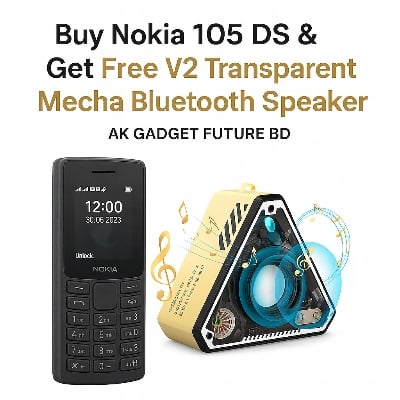 Picture of Nokia 105 DS comes with a free V2 Transparent Mecha Bluetooth Speaker. - Black