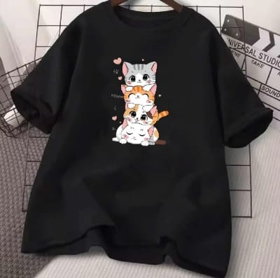 Picture of black export quality Droup Shoulder printed T-Shirts for Women